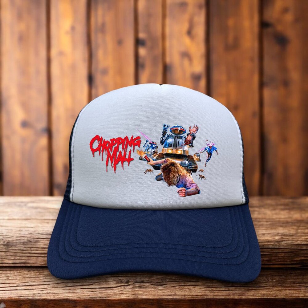 Chopping Mall Mens Trucker Hat Navy Snapback 80s Cult Horror Movie Ball Cap